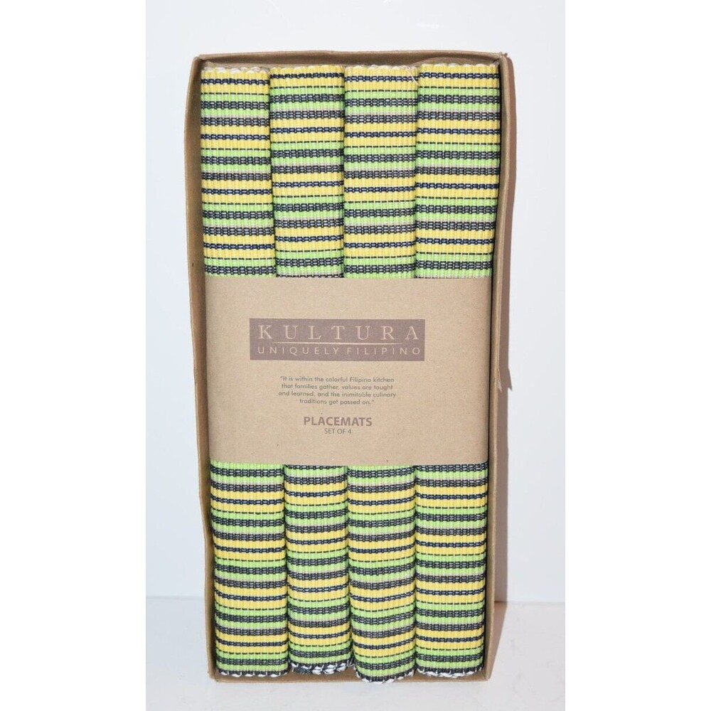 KULTURA Set of 4 Placemats Woven green yellow black Filipino Summer Cookout